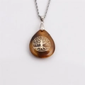 Tiger eye crystal water drop pendant necklace featuring golden tree of life engraving - Tiger Eye Waterdrop Pendant (NSN00139)