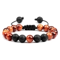 8mm green tiger eye and black lava stone beaded bracelet with adjustable cord - Red Tiger's Eye and Lava Rock Bracelet