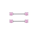 Pink heart-shaped cubic zirconia nipple rings in silver stainless steel finish - Pink Zirconia Pair