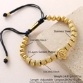 Bracciale di perline con testa di leone in acciaio inossidabile dorato e corda nera - Testa di Leone (NAL10-10) / 6mm / Oro