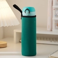 Dark green neoprene cup sleeve with light blue cap and black lanyard on desk - Dark Green