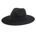 Classic black faux suede fedora hat with a wide brim and satin ribbon bow for men and women - M (56-58cm) / Black