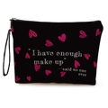 Borsa cosmetica nera in tela con cuori rosa e slogan divertente stampato - Stile Citazione Cuore Nero Rosa (款式1)