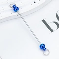 DIY beaded keychain bar in silver stainless steel finish with vibrant blue bead ends - Dark Blue