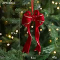 Red flocked Christmas bow ornament with gold glitter edges and a matching silk hanging ribbon - Red Flocked Bow