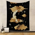 Detail of a celestial black wall tapestry featuring a golden moon and sun in a cozy room - 73*95CM / Moon Face (Brushed)