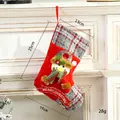 Christmas stocking with 3D snowman, red felt and grey plaid fabric, hanging on mantel - Small Letter Plate Snowman Style