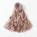 Champagne pink metallic shawl with sparkling threads and fringe trim - Light Pink