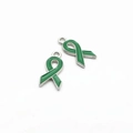 Green enamel ribbon pendant with silver metal base for DIY jewelry making and bracelets - Green