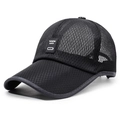 Ademende zwarte mesh baseballpet met logopatch en grijze afwerking aan de rand - Zwart