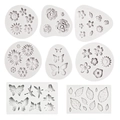 Set de 8 moldes de silicona blanca con diseños de flores, mariposas y hojas para fondant - Colección de Ocho Piezas Rosa Mariposa (Gris)