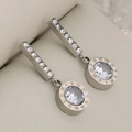 Silver stainless steel drop earrings with cubic zirconia and Roman numeral rings - Silver + Roman Numerals