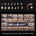 21-grid champagne glass nail art rhinestone kit with shaped crystals and pickup pen - Champagne (700 Big, 3480 Small)