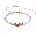 Bohemian braided bracelet with 4mm pink stones and a crescent moon pendant - Labradorite