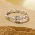 Silver S925 sterling silver chain ring featuring a zircon studded letter E pendant - Silver-Letter E