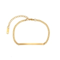 Polished 18K gold plated stainless steel Cuban chain bracelet with curved rectangular bar - 2.5mm / Gold