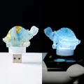 Aquamarine crystal turtle USB night light with gold foil accents and blue LED glow - Aquamarine