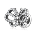 Butterfly charm in 925 sterling silver with sparkling crystals for DIY jewelry bracelets - Large Stone Setting Style / PA0127-Silver Full Pave Butterfly