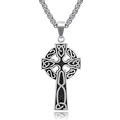 Men's hip hop silver alloy cross pendant with Celtic knots on a sturdy Cuban chain - Celtic Silver Cross