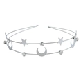 Dettaglio del cerchietto doppio in metallo argento con stelle lune e cristalli - Argento / Stile Luna Argento (FG146)