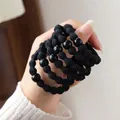 Black high-elasticity hair ties set with wave texture and glossy resin beads - 50# Black (Outer Dia Approx 5.5cm)