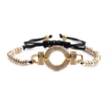 Bracciale intrecciato con perle di rame tricolori e ciondolo a cerchio in zirconia - Zircone Bianco