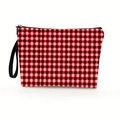 Borsa cosmetica a quadri rossi e neri con cerniera e cinturino da polso comodo - Classico Quadri Buffalo Rosso Nero (Stile 3)