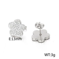 Boucles d'oreilles fleurs en argent avec strass brillants, taille 13mm pour femme - Style de Fleur à Cinq Pétales Argent (KE56954-K)