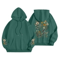 Felpa con cappuccio in pile verde scuro con stampa floreale vintage sul retro - S / Tops / Verde Scuro Floreale