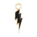 Black enamel lightning bolt pendant with metal base and zircon for DIY jewelry - Enamel Lightning-Black