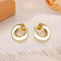 Minimalist C-shaped gold hoop earrings with white enamel inlay and 925 silver needle - C-Shaped Enamel Hoops / White