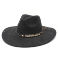 Détail du chapeau fedora en suédine noire avec ruban tressé et rivets en métal - Noir
