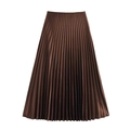 Elegant chocolate brown satin pleated midi skirt with high waist A-line silhouette - XS / Dark Brown