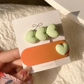 Y2K style heart hair clip set in orange and light green matte resin for girls - Green Heart Clips Pair