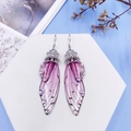 S925 silver butterfly wing drop earrings with purple gradient and crystal stones - Pink Rhinestone-Silver