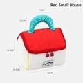 Borsa cosmetica trapuntata a forma di casa rossa con strisce bianche e manico - A forma di casa / Rosso