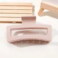 Matte pink rectangular hair claw clip in a minimalist hollow frame design for women - 13cm Rectangular - Matte Light Pink