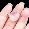 Pink gemstone heart connector with gold plated bezel and double loops for jewelry making - Synthetic Opal Double Hole (Gold)