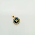 18K gold plated round pendant with blue shell base, zircon frame and golden butterfly - Gold Butterfly (Abalone Shell)