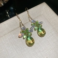 Elegant gold earrings with flower zircon studs and green-yellow teardrop pendants - Gold-Green (1# Earring Hook)