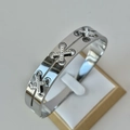 Polished silver stainless steel open bangle with three sparkling CZ studded X motifs - 3XL Cross Design Silver Bangle