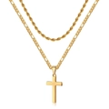 Collier double couche en acier inoxydable doré pour homme avec pendentif croix - Style Double Couche / Or