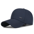 Dark blue baseball cap in high-density cotton twill featuring a rectangular metal sports tag - Adjustable / Navy Blue