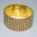 Elastic multi-row bridal bracelet with gold finish and sparkling white rhinestones - 8 Row Gold Clear Rhinestone Bracelet