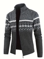 Dettaglio del cardigan da uomo con sfumatura grigia e motivo geometrico bianco - M / grigio scuro
