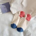 Contrast color low cut invisible socks with a cute red smiling face embroidery - One Size / Oatmeal and Rose Red