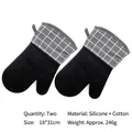 Black honeycomb silicone oven mitts with grey and white checkered cuffs, 2 pack - Left and Right Hand Combination / Full Silicone Palm Grey Plaid