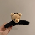 Plush black hair claw clip with a cute brown 3D bear head embellishment for women - Black Bear (78#)