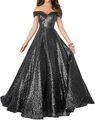 Robe de soirée élégante à paillettes noires avec épaules dénudées et coupe trapèze pour bal - US size 2 / Haut Et Bas / Gris clair