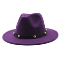 Detail of dark purple wool fedora hat featuring a black band with gold metallic studs - Size M (56-58cm) / Purple